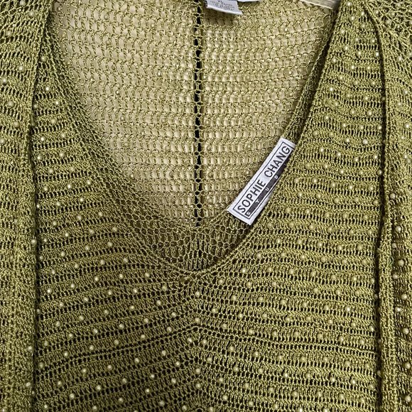 Sophie Chang Studio Olive Green Tunic and Beaded Crocheted Sweater Size XL* - Picture 4 of 6